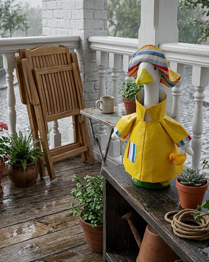 Porch Goose Outfits Raincoat with Hat & Little Duck - 23" Summer Yellow Rain Slicker Lawn Geese Clothes, Cute Porch Goose Spring Outfits for Garden Decor, Funny Gift for Mom Grandma