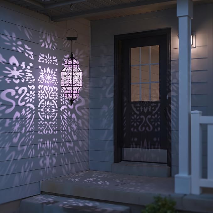 18 Inch High Large Hanging Solar Lights Outdoor Garden Decor, Decorative Waterproof Plastic Moroccan Solar Lantern Lamp, Outside Decorations for Patio Yard Porch Decor, Gardening Gifts for Women Mom