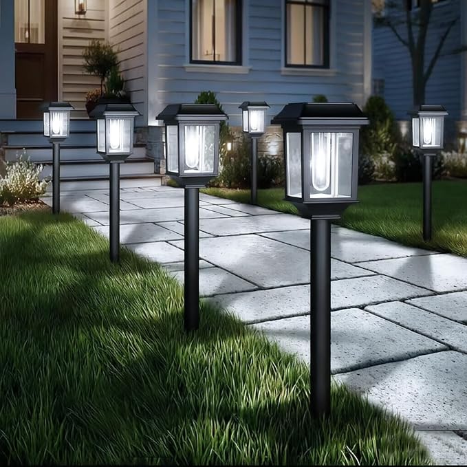 Mancra Solar Outdoor Lights Waterproof, 8 Pack Metal Glass Solar Pathway Lights Outdoor Lighting Garden Decor for Landscape Path Yard Patio Driveway (Cool White)
