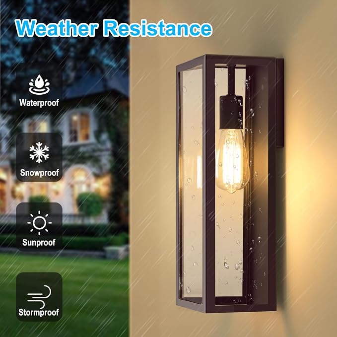 2-Pack Outdoor Wall Lanterns, 16” Exterior Waterproof Outdoor Light, Brown | Porch Lights Wall Mounted with Glass Shades, Anti-Rust E26 Modern Lighting Fixtures for Patio Garage Entryway Front Door