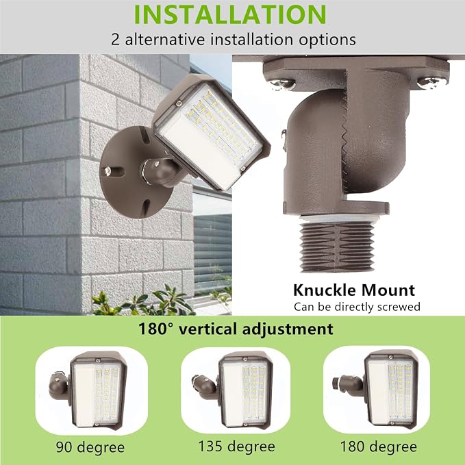 2Pack Dusk to Dawn Outdoor 25W LED Flood Light with Knuckle & Plate Mount, 5000K ETL Commercial LED Security Lighting