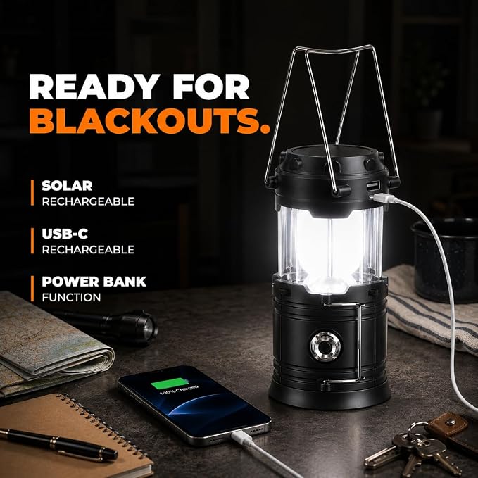 MalloMe Solar LED Camping Lantern, Battery Powered Lanterns for Power Outages, Portable Hanging Collapsible Camping Lights for Outdoor, Home, Emergency, Hurricane Lamp Survival Outage Light