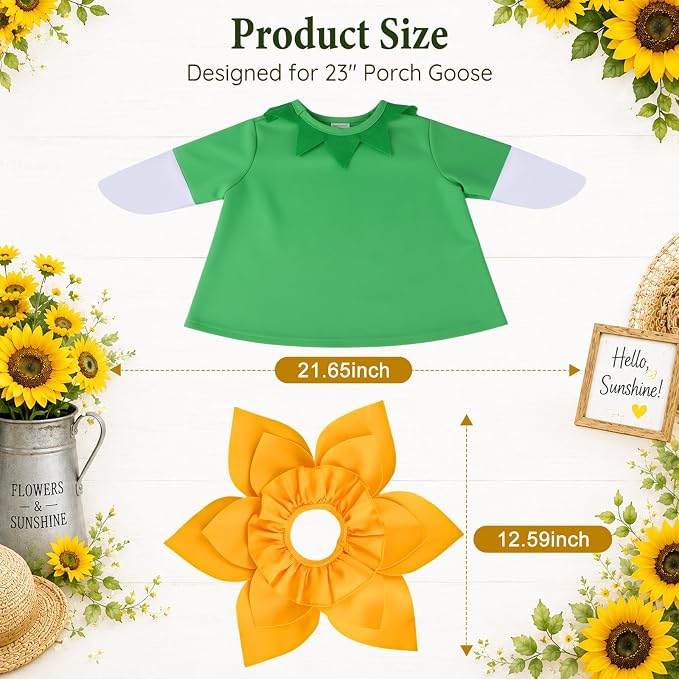 Sunflower Porch Goose Outfits, 23” Porch Goose Summer Outfit | Cute Goose Clothes for Outdoor Party Garden Yard Lawn Patio Decor