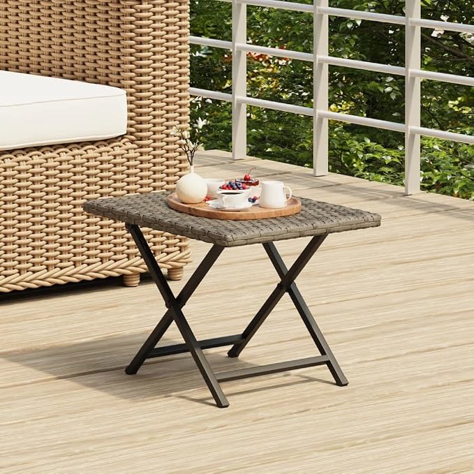 vidaXL Folding Table, Outdoor Garden Furniture Foldable Table, Patio Picnic Table for Porch Deck Lawn Garden Backyard, Gray Poly Rattan