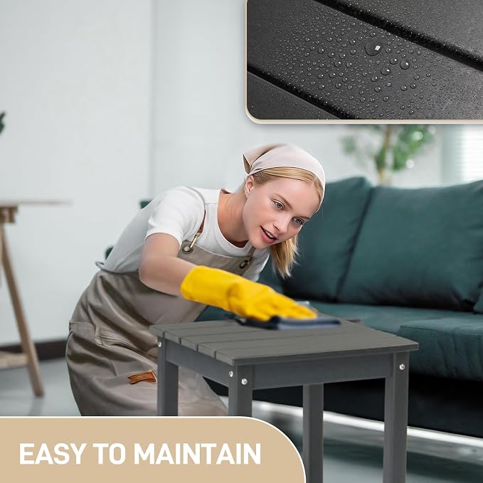 Outvita Adirondack Side Table, 18 Inch Square Outdoor End Table, HDPE Weather Resistant Coffee Table for Patio Balcony Deck Garden, Gray