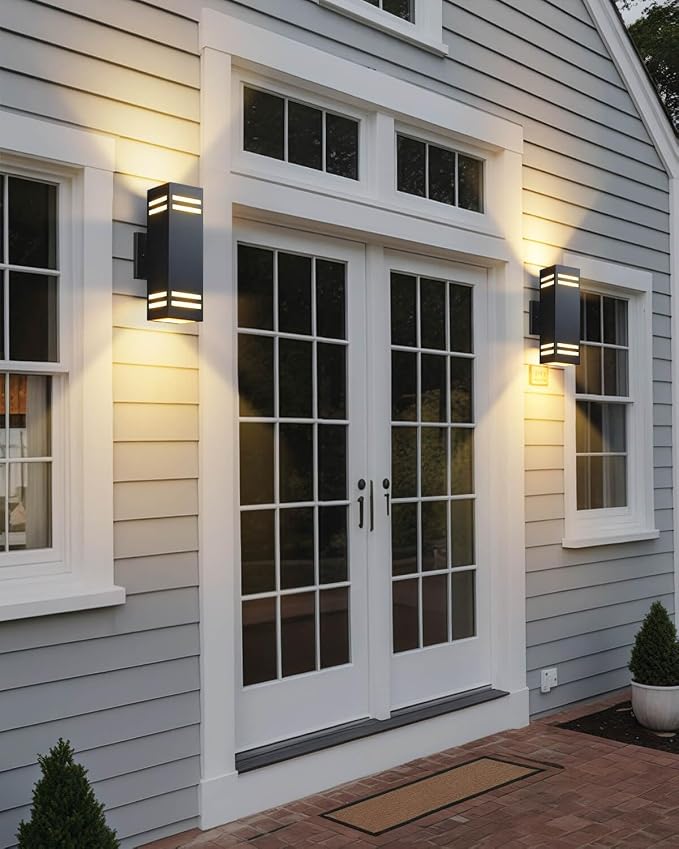 SHIMR Dusk to Dawn Outdoor Lights 2 Pack, Matte Black 14", ETL Listed | Modern Exterior Lighting Fixtures Wall Mount, Aluminum Anti-Rust Up and Down Outside Lights for Porch, LED Bulbs Include
