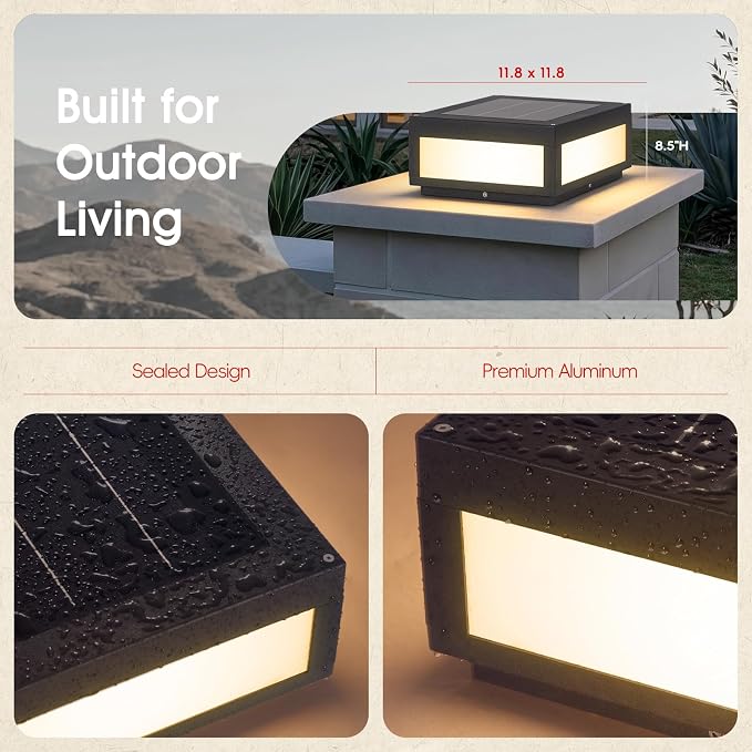 MVBT 12" Square Solar Post Lights, Outdoor Column Lights, Gate Pillar Light | Large Square 12x12，Aluminum Solar Post Lantern Waterproof, Dusk to Dawn, Modern Post Lamp for Driveway Entrance Patio Pillars