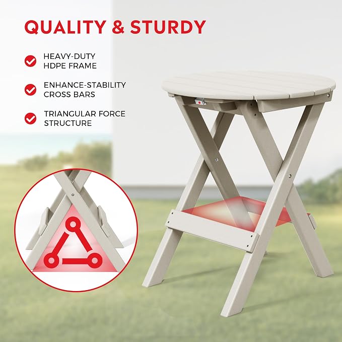 Costaelm Outdoor Bistro Table, Patio Round Portable Folding Bar Height Table Tall Balcony Pub Small High Top for Front Porch Deck, Backyard, Garden, Sand