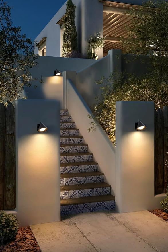 Outdoor LED Wall Lights Set of 2, 6W 3000K Modern Black Porch Wall Sconces for House, Exterior Patio Lighting Fixtures Wall Mount for Garage, Garden, Yard