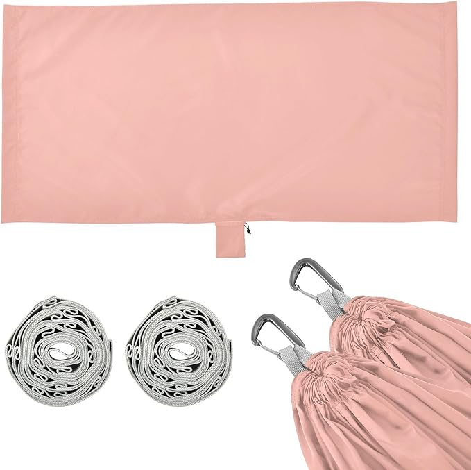 Pink Solid Color Camping Hammock, Portable Lightweight Single Hammock with Tree Straps and Aluminum Carabiners, 114" x 54" Travel Hammock for Hiking Backpacking Beach