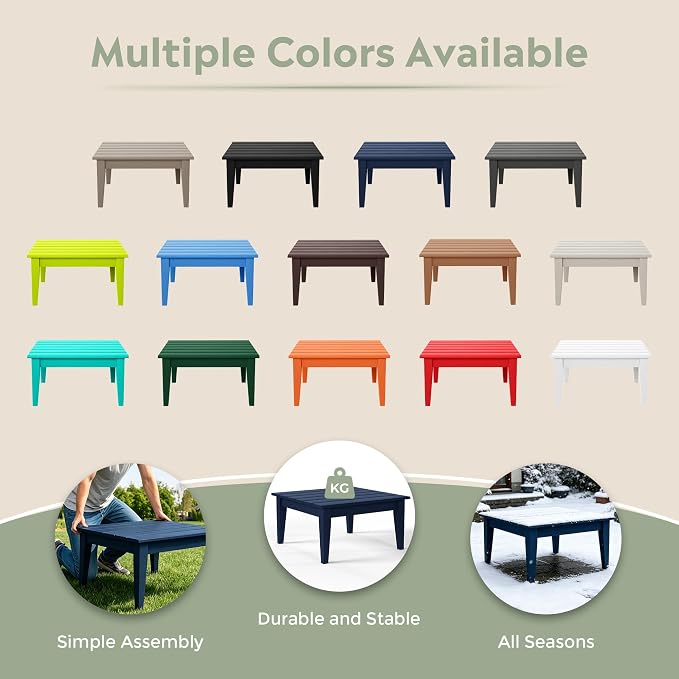 WestinTrends Ashore Outdoor Coffee Table, 32 Inch All Weather Poly Lumber Adirondack Patio Coffee Table Square Low Table, Navy Blue