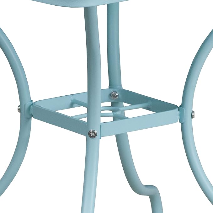 EMMA + OLIVER Commercial Grade 35.5" SQ Sky BL Indoor-Outdoor Steel Patio Table-Umbrella Hole