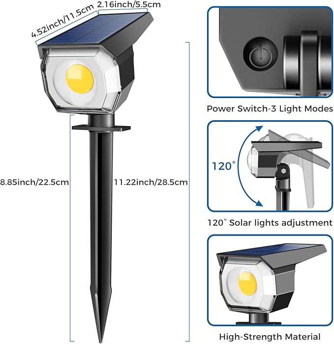 12 Pack Solar Spot Lights Outdoor Waterproof, Landscape Spotlights | Warm White, Solar Powered, Auto On/Off, Lighting for Outside Pathway Yard Lawn Flag Garden Walkway Pathway