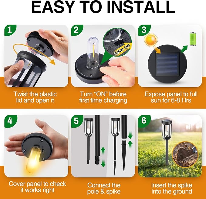 Solar Lights Outdoor 8 Pack, Solar Pathway Lights Waterproof, Garden Lights | Bright Auto On/Off Solar Landscape Lights for Driveway Walkway Lawn Yard (Warm White)