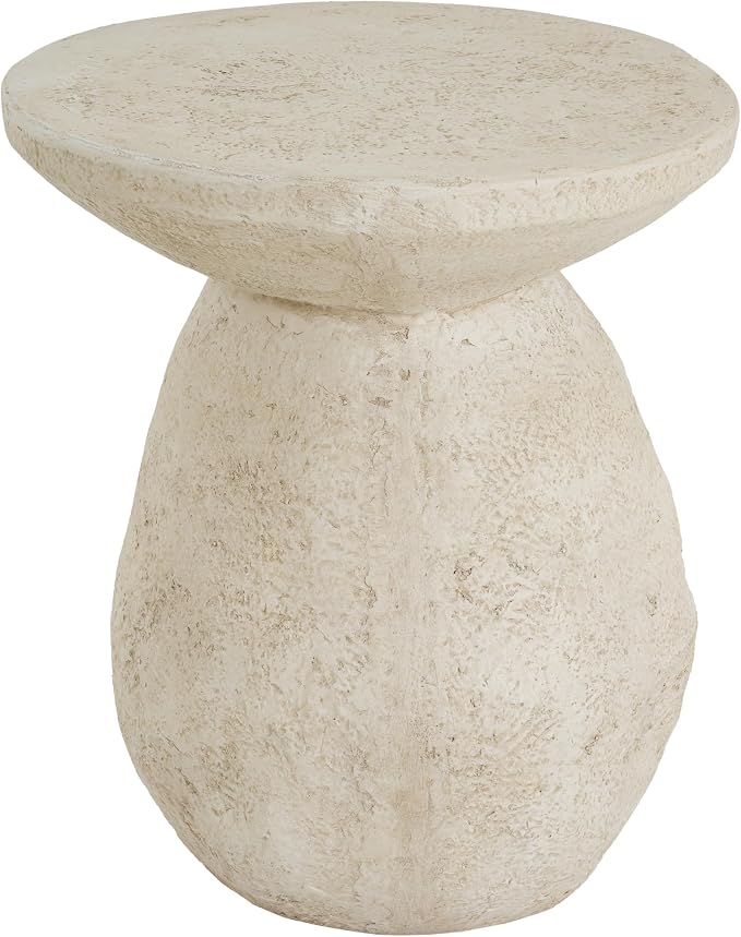 Merax Outdoor Patio Side Table, 19" Height Rugged Coral-Texture Round Patio Accent Table, Bohe & Coastal Style, MGO End Table for Balcony Poolside, Fully Assembled, Beige Finish
