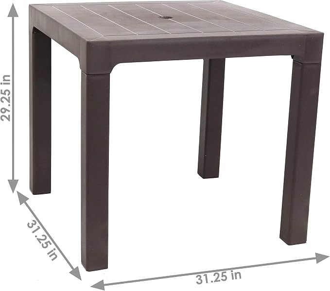 Sunnydaze 31-Inch Square Plastic Indoor/Outdoor Dining Table - Brown