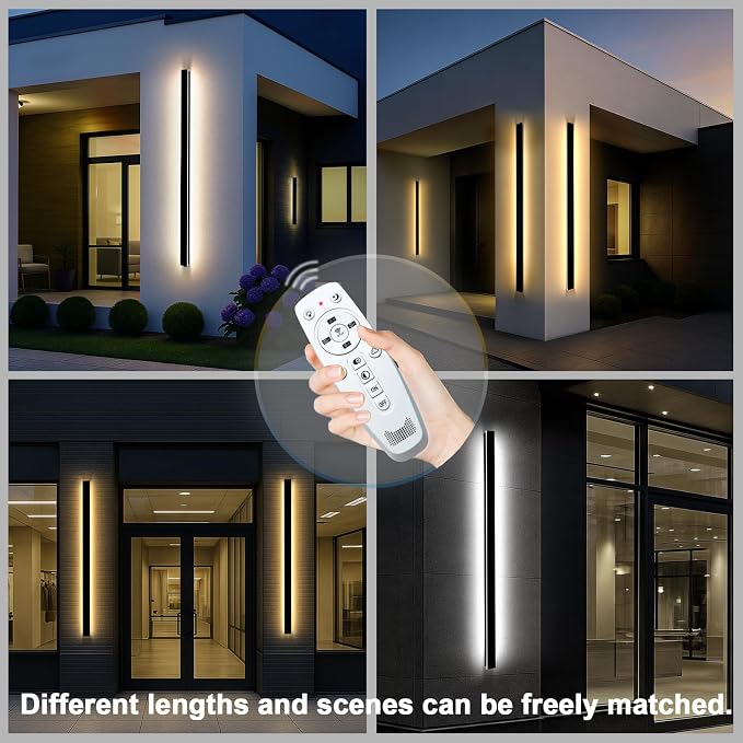 Modern Outdoor Wall Lights, 2700-6500K Dimmable Black Outdoor Wall Sconce with Remote Control, 70.87in Waterproof Linear Exterior Wall Light for Entrance, Hallway, Garage