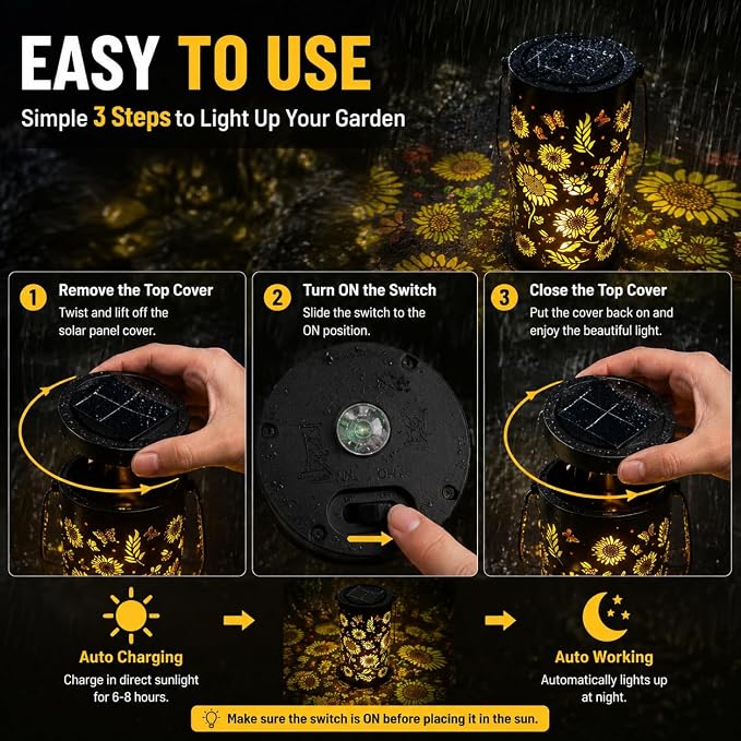 Colorful Sunflower Glow Solar Lantern, IP55 Waterproof Solar Garden Lantern with Multicolor Sunflower Projection, Outdoor Decorative Light for Patio, Yard and Garden