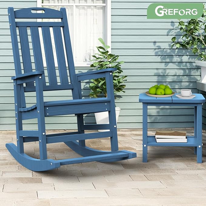 Patio Side Table, Small Rectangular HDPE Adirondack End Table for Outdoor Use in Pool, Garden, Lawn, Backyard,Navy