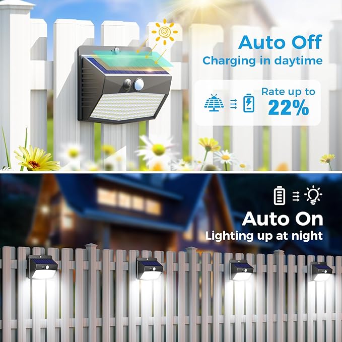 Solar Outdoor Lights, 12 Packs Solar Motion Sensor Security Lights with 3 Lighting Modes Solar Wall Lights Waterproof Solar Powered Lights for Garden Fence Yard | Cool White, Black, Waterproof, LED, Solar Powered, Security, Outside, Wall, Garden, Fence...