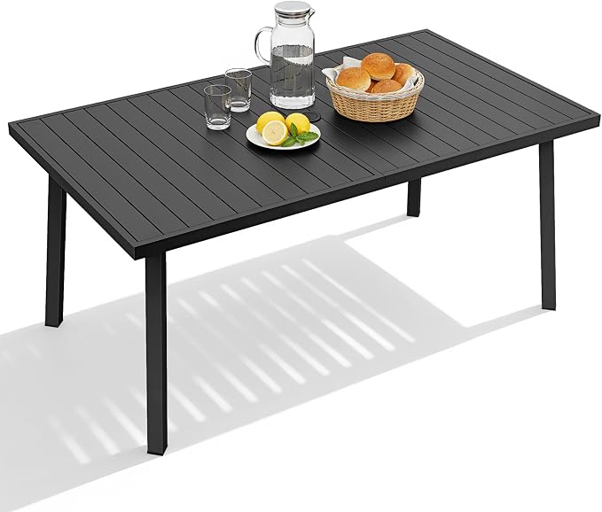 63"x35" Never-Rust Aluminum Outdoor Dining Table – Rectangular Patio Table for 6 with Umbrella Hole, Heavy Duty All-Weather for Poolside, Garden, Backyard, Porch, Deck, Black