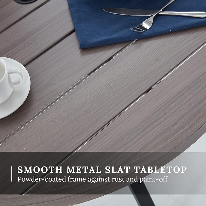 VICLLAX 5 Pieces Patio Dining Set - 41.2" Round Outdoor Table and Swivel Padded Chairs, Grey Wood Grain Tabletop and Sandshell Fabric