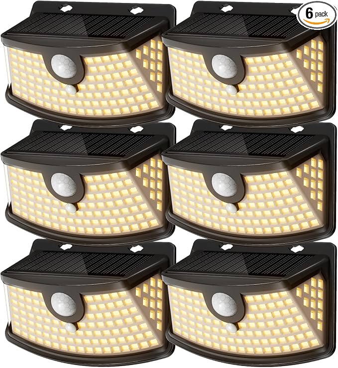 Aootek Solar Motion Sensor Lights Outdoor 120 LEDs, Black, 6 Pack | Lights Reflector, 270° Wide Angle, IP65 Waterproof, Step Lights For Front Door, Yard, Garage, Deck