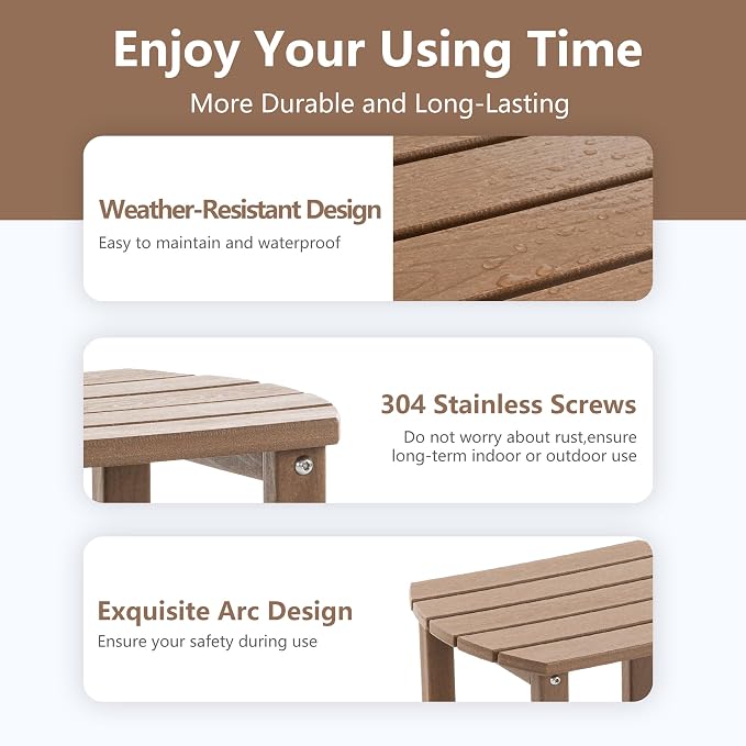 Adirondack Small Outdoor Side Table - Weatherproof HDPE Patio End Table with 2-Tier Storage for Firepit, Balcony, Garden, Poolside or Bathroom (Brown, Set of 1)