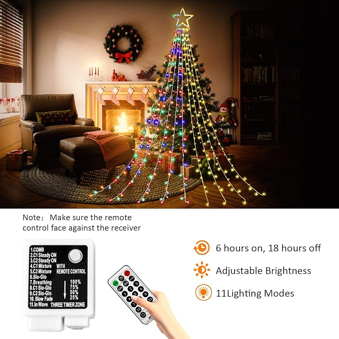 Christmas Decorations, Outdoor Christmas Lights, 320 LED Outdoor Christmas Tree String Lights with Star Toppers [8 Modes& Waterproof] for Xmas New Year Holiday Decor