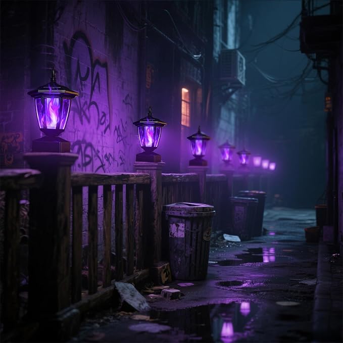 Dynaming Solar Flame Post Cap Lights Outdoor, Halloween Flickering Purple Flame Post Lights, Solar Powered LED Lantern Waterproof for Garden Deck Fence Patio, Fit 4x4, 5x5 or 6x6 Wooden Posts, 6 Pack