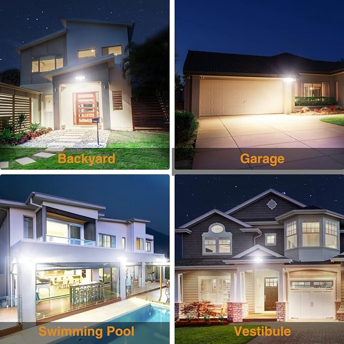 Onforu 2 Pack 75W Flood Lights Outdoor, 7000LM LED Flood Lighting Outdoor Switch Controlled, IP65 Waterproof Exterior Floodlight Fixture with 3 Adjustable Heads, 6500K Security Light for Garage Yard