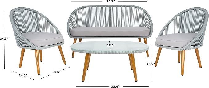 SAFAVIEH Outdoor Collection Halcott Grey Rope/Grey Cushion 4-Piece Conversation Patio Set