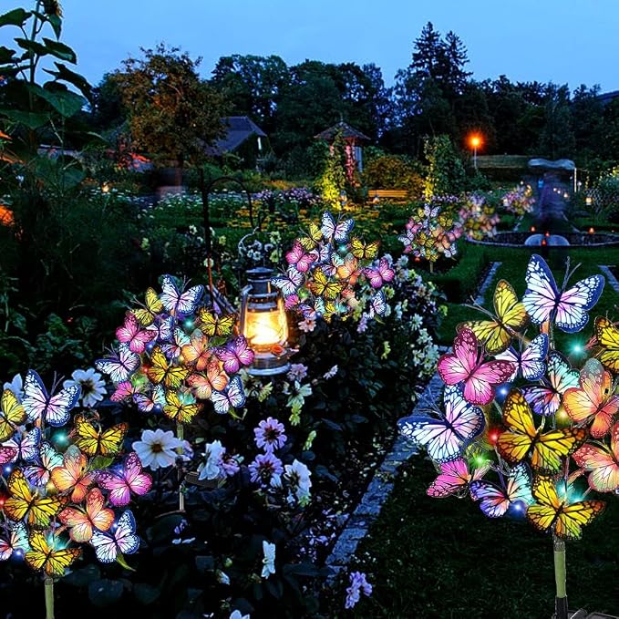 Adecorty Solar Garden Lights Outdoor Waterproof Decorative Solar Lights Outdoor 8 Pack with 176 LED 136 Butterfly Flower Garden Decor Yard Decorations Patio Lawn, Gifts for Mother's Day Mom Women