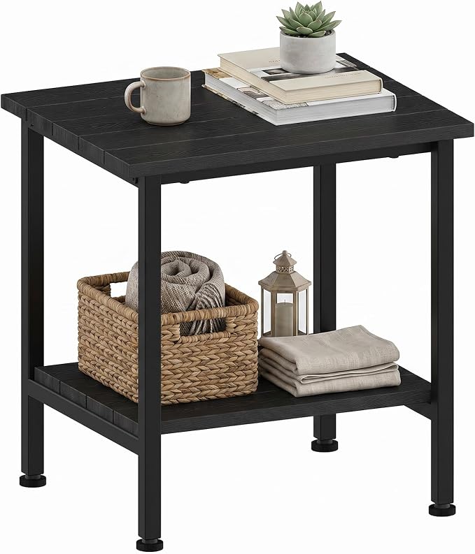 Outdoor Side Table Black, 2-Tier Storage Small Patio Table for Garden | Outdoor End Table, Low Maintenance, Weather Resistant, Balcony Table, for Outside or Indoor, for Balcony, Poolside, Porch
