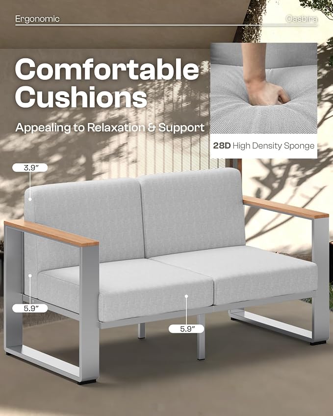 Aluminum Patio Furniture Set, 5 Seats Outdoor Patio Conversation Sets with Ergonomic Seat, Modern Outdoor Sectional Furniture for Balcony, Porch