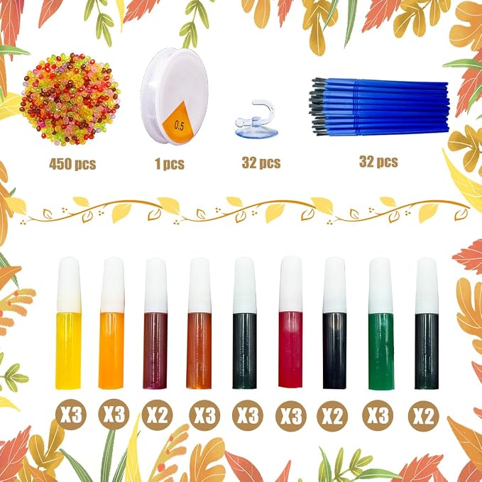 AUEKIV Fall Leaf Pumpkin Suncatcher Kit 32 Sets Pumpkin Suncatchers Window Art Paint DIY Craft Kits Autumn Maple Leaf Sun Catcher Bulk for Classroom Halloween Thanksgiving Party Art Project