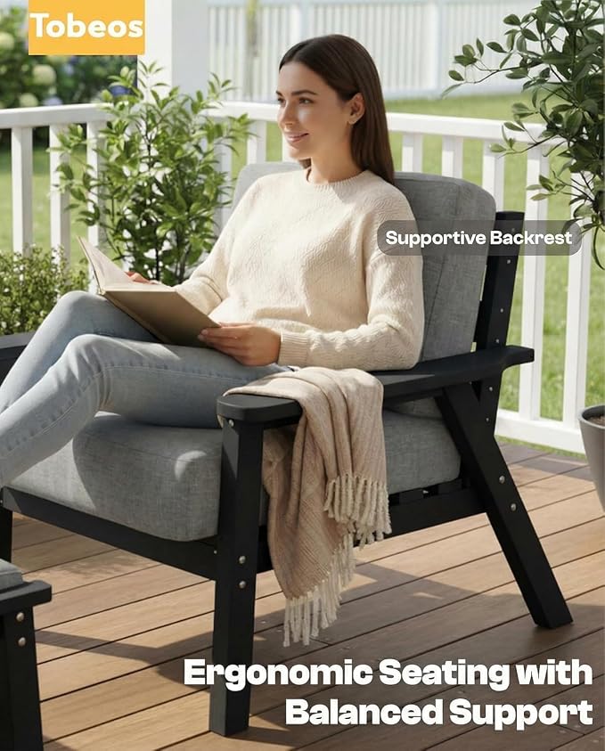 HDPE Patio Furniture Set 10 Seats, Outdoor Couch with Washable Thick Gray Cushions & Coffe Table & Side Table, Outdoor Sectional Furniture for Backyard, Deck, Lawn, Porch (Black Frame)