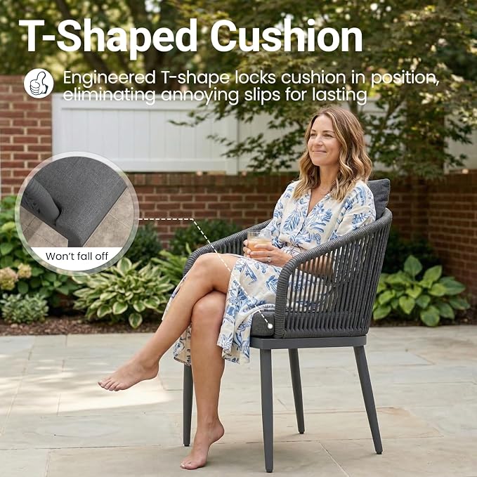 5-Piece Patio Dining Table Sets, Woven Wicker Dining Set with Rectangular Aluminum Table and Dining Chairs Modern Outdoor Dining Furniture Set for Outdoors and Indoors