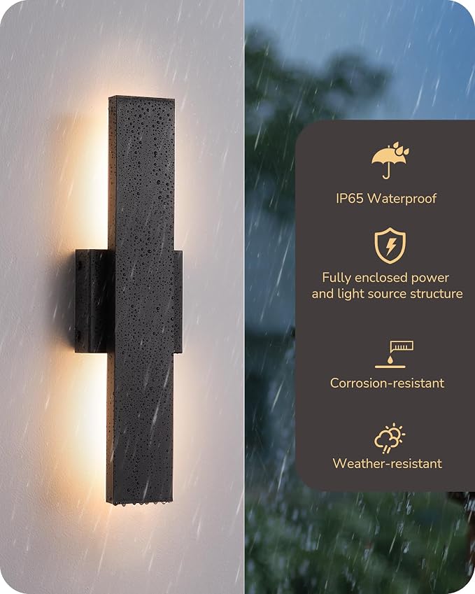 EDISHINE 2 Pack LED Outdoor Wall Lights Dimmable, 3000K 4000K 5000K, 15.7" Modern Black Outdoor Wall Sconce, IP65 Waterproof, Linear Exterior Wall Light for Entrance, Hallway, Garage, Porch