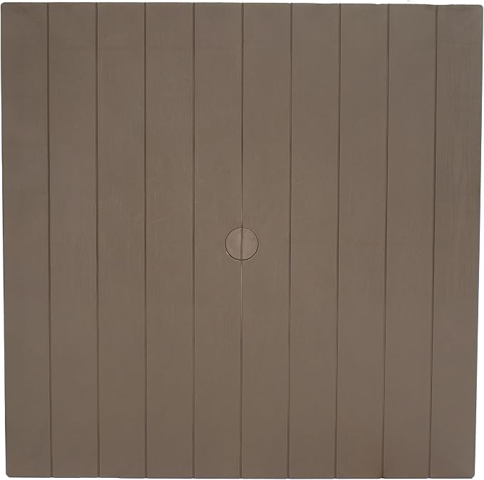 Sunnydaze Plastic Square Patio Table with Umbrella Hole - Faux Woodgrain Top - Indoor or Outdoor Use - Champagne - 29.5" H