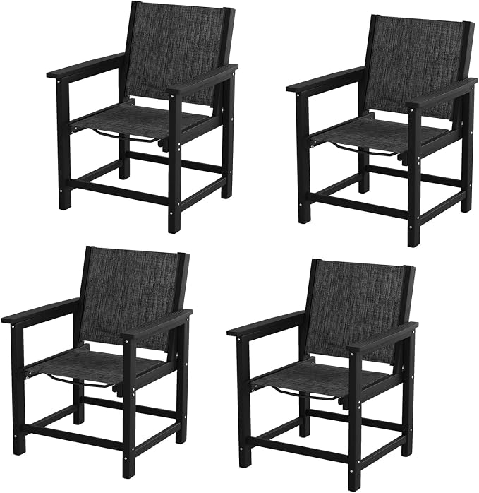 UDPATIO HDPE Dining Chair Set of 4, Heavy Duty Extra-Wide Outdoor Chairs with 360 lb Load Capacity, Easy to Assembly, All-Weather Seating for Patio, Pool, Garden, Backyard,Light-Black