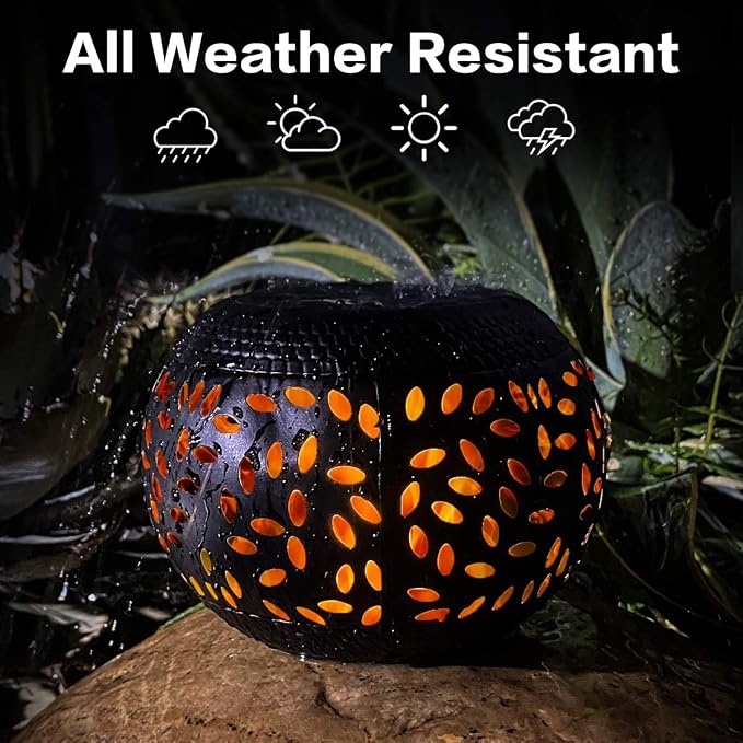Solar Table Lights Outdoor Waterproof Flickering Flame Solar Lantern | Solar Lantern Decorative Metal Desktop Lamp for Gifts for Women Outside Garden Yard Patio & Indoor Tabletop Decor
