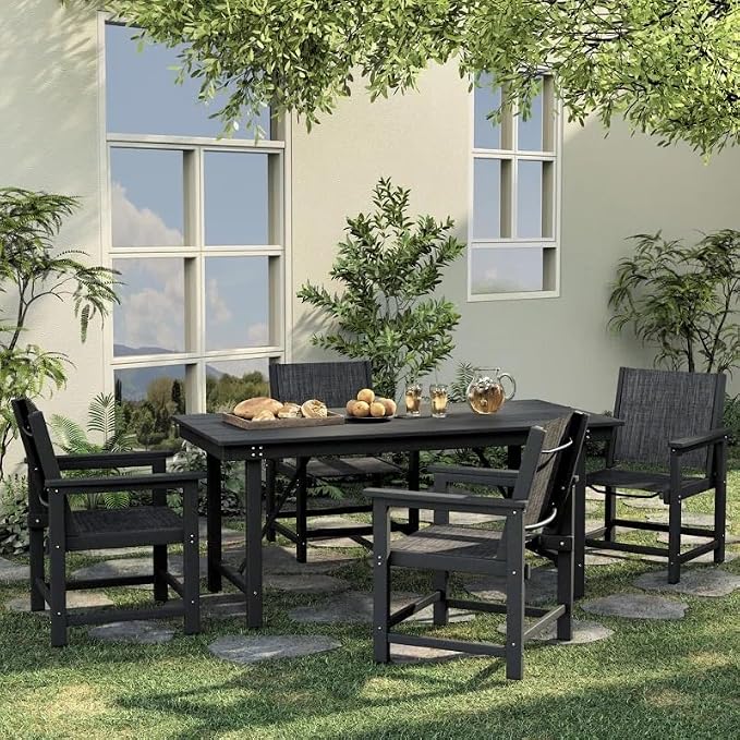 UDPATIO HDPE Patio Dining Set, Heavy Duty Extra-Wide Outdoor Table and Chairs with 360 lb Load Capacity, Easy to Assembly, All-Weather Seating for Patio, Pool, Garden, Backyard