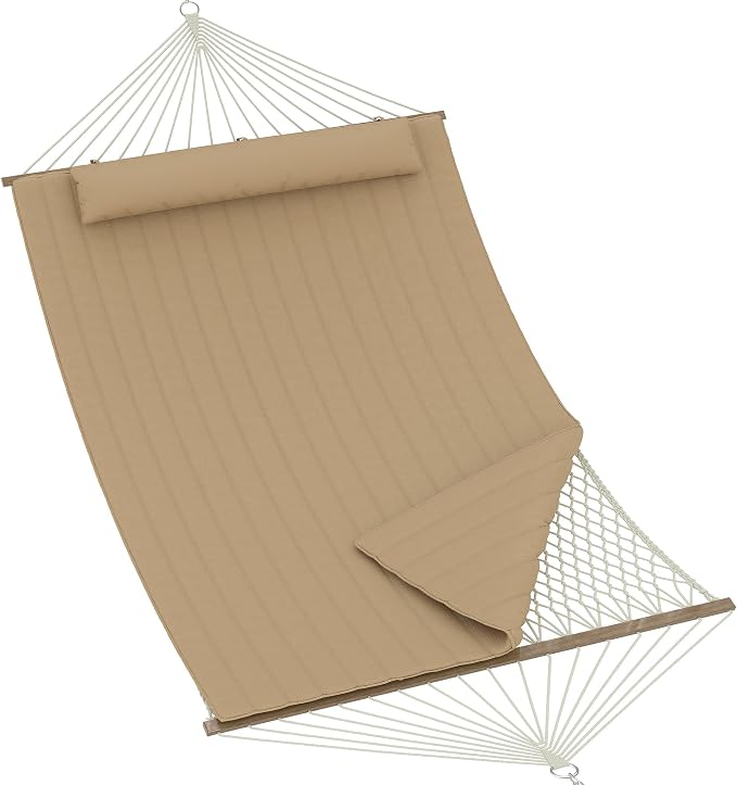 Garvee Double Quilted Hammock – 450 lbs, Hardwood Bars, Pillow Included | Soft yet durable quilted fabric – resists wear and retains shape.