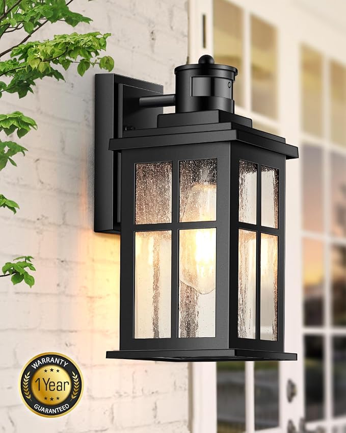 VIANIS Motion Sensor Outdoor Light Fixtures Wall Mount, Black Porch Lights Outdoor Lantern, Anti-Rust Waterproof Exterior Lights for House, Modern Outdoor Wall Sconce for Garage, Front Door, Coach