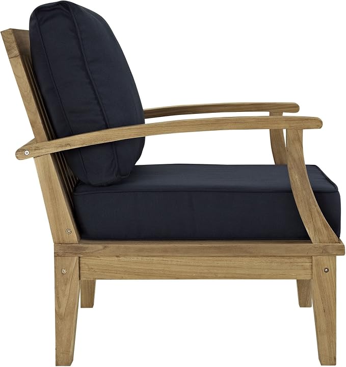 Modway Marina Premium Grade A Teak Wood 10-Piece Outdoor Patio Furniture Set in Natural Navy