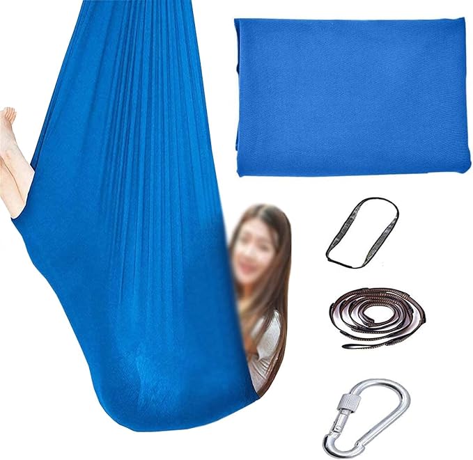 Physical Sensory Swing Chair for Bedroom，Breathable Snuggle Hammock Set Indoor Outdoor Kids Toys Play for Autism ADHD Vestibular System Exercise (Color : Blue, Size : 150x280cm/59x110in)
