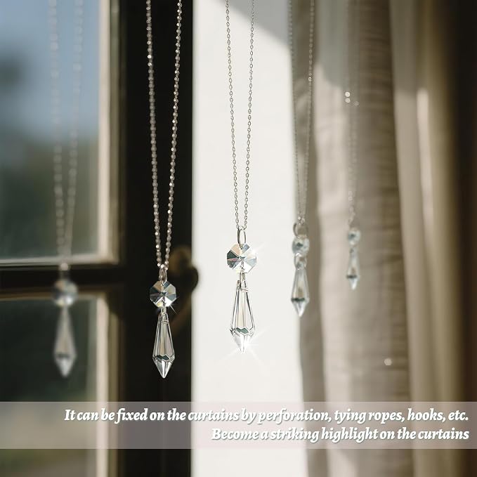 Premium Clear Crystal Glass Drops 2.4" -Multi Purpose Bluk Crystal Beads Hanging Prisms for Holiday Party/Home/Window Decoration/Chandelier Replacement Parts (M-16pcs)