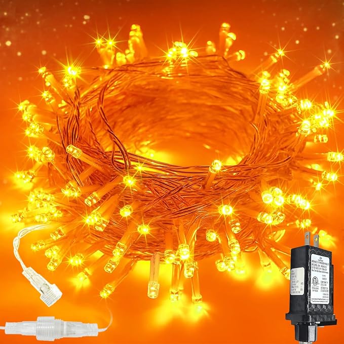 200 LED Connectable String Lights, 66FT Christmas Lights Outdoor Indoor | Orange, 13 Modes, Timer, Clear Wire Waterproof Twinkle Fairy Lights Plug in for Halloween Bedroom Patio Xmas Tree Decor