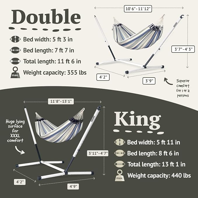La Siesta® Large Double Brisa Classic Hammock & Tree Mount, Trees Beams Posts Suspension Kit, Indoor Outdoor Hammock Swing, Weather Resistant, Sea Salt